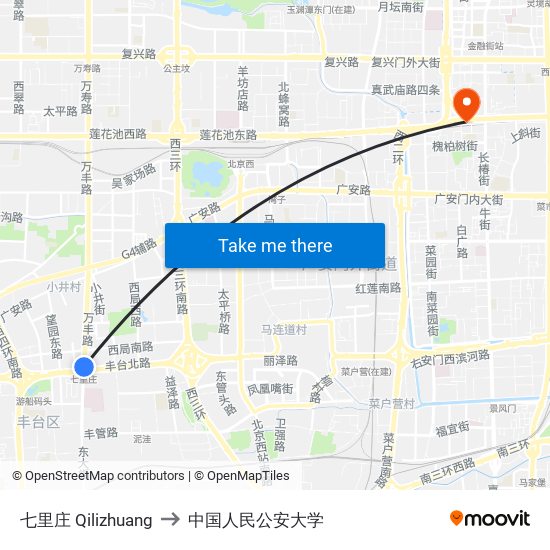 七里庄  Qilizhuang to 中国人民公安大学 map
