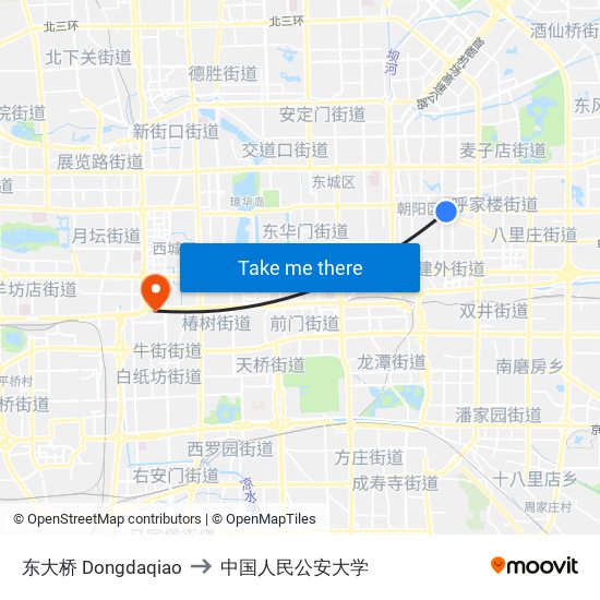 东大桥  Dongdaqiao to 中国人民公安大学 map