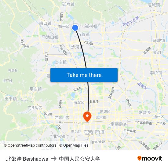 北邵洼 Beishaowa to 中国人民公安大学 map