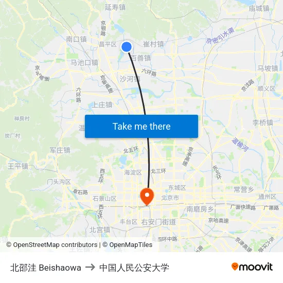 北邵洼 Beishaowa to 中国人民公安大学 map