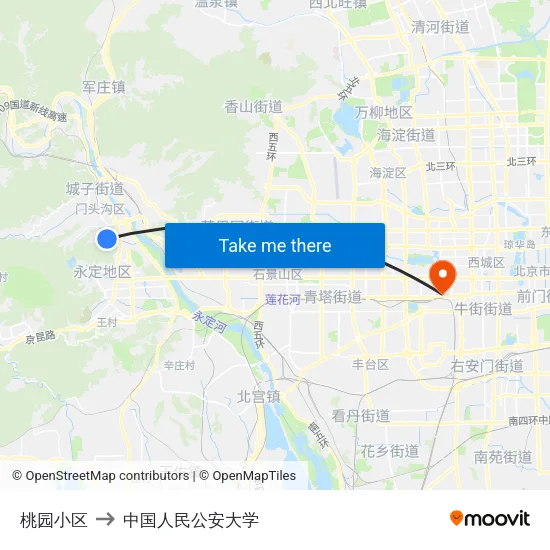 桃园小区 to 中国人民公安大学 map