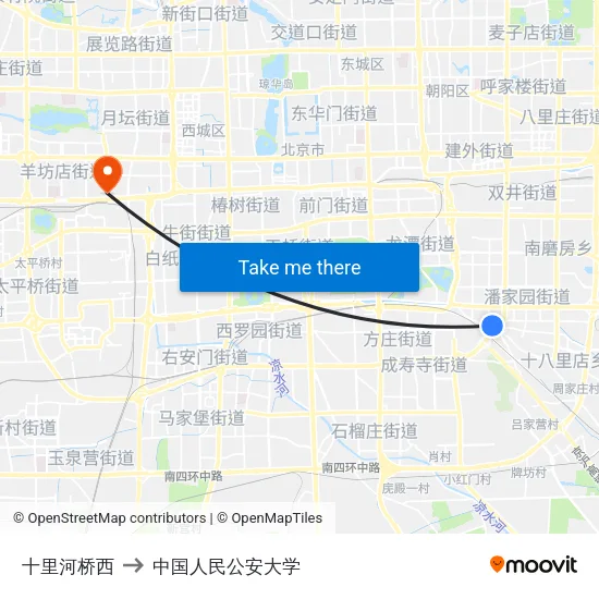 十里河桥西 to 中国人民公安大学 map