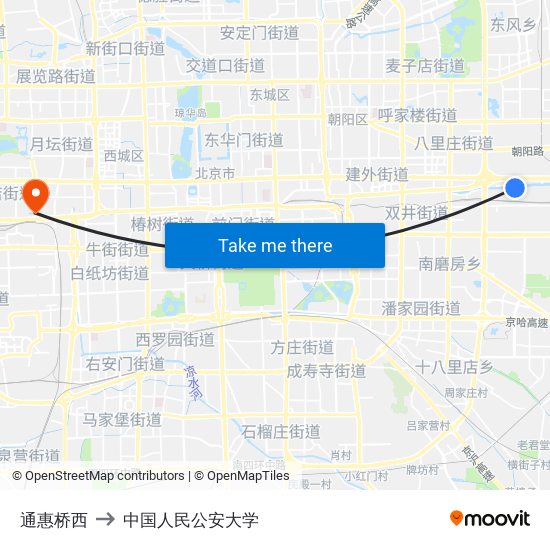 通惠桥西 to 中国人民公安大学 map