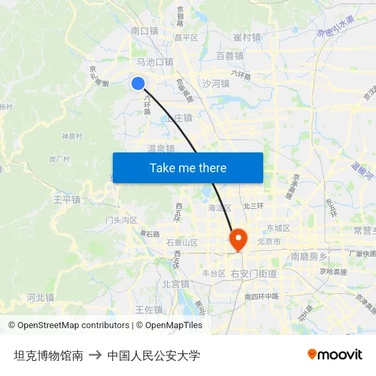 坦克博物馆南 to 中国人民公安大学 map