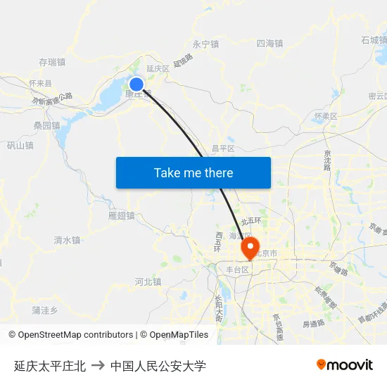延庆太平庄北 to 中国人民公安大学 map