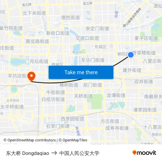 东大桥  Dongdaqiao to 中国人民公安大学 map