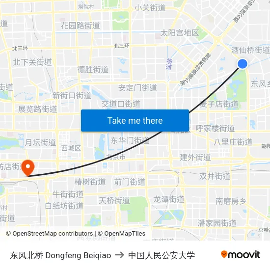 东风北桥  Dongfeng Beiqiao to 中国人民公安大学 map