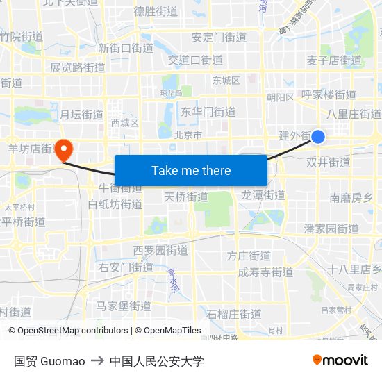 国贸 Guomao to 中国人民公安大学 map