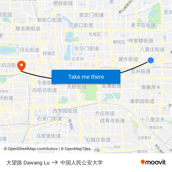 大望路 Dawang Lu to 中国人民公安大学 map
