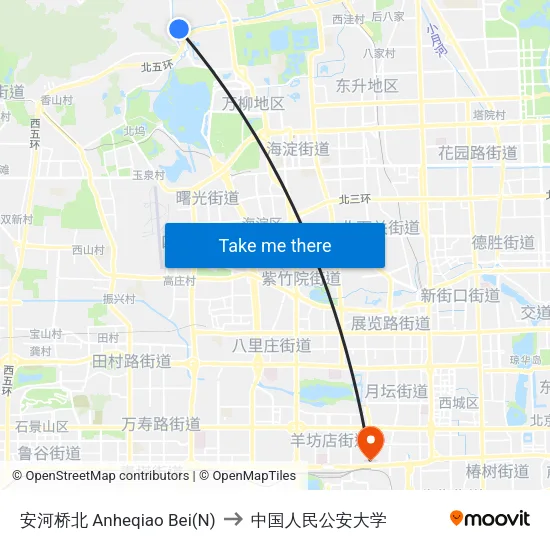 安河桥北 Anheqiao Bei(N) to 中国人民公安大学 map