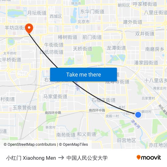 小红门 Xiaohong Men to 中国人民公安大学 map