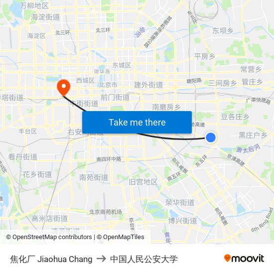 焦化厂 Jiaohua Chang to 中国人民公安大学 map