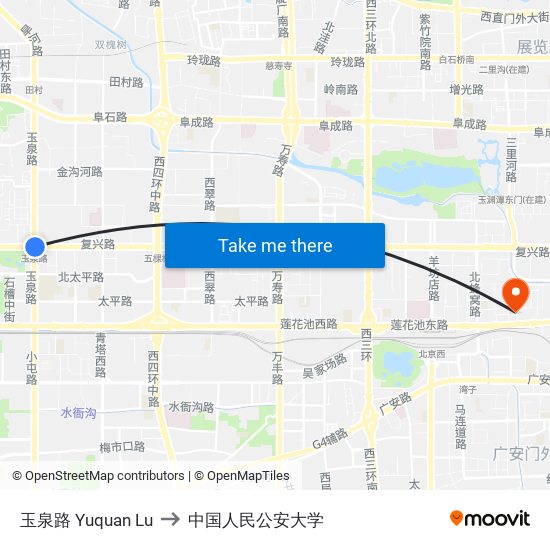 玉泉路 Yuquan Lu to 中国人民公安大学 map
