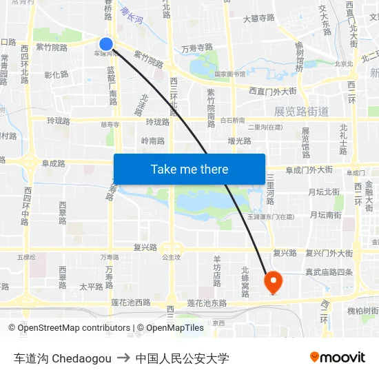 车道沟 Chedaogou to 中国人民公安大学 map