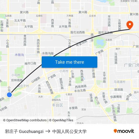郭庄子 Guozhuangzi to 中国人民公安大学 map