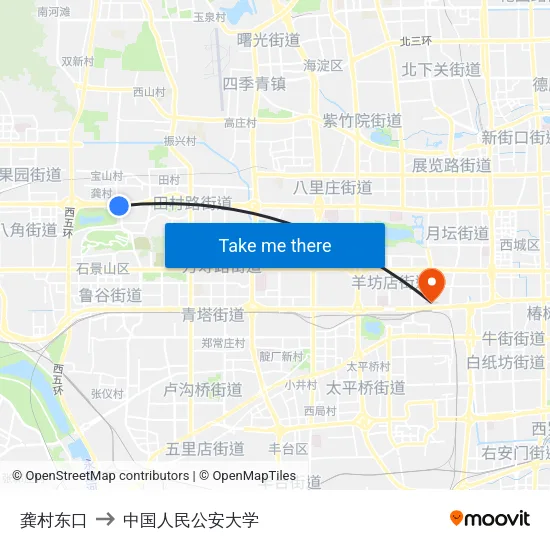 龚村东口 to 中国人民公安大学 map