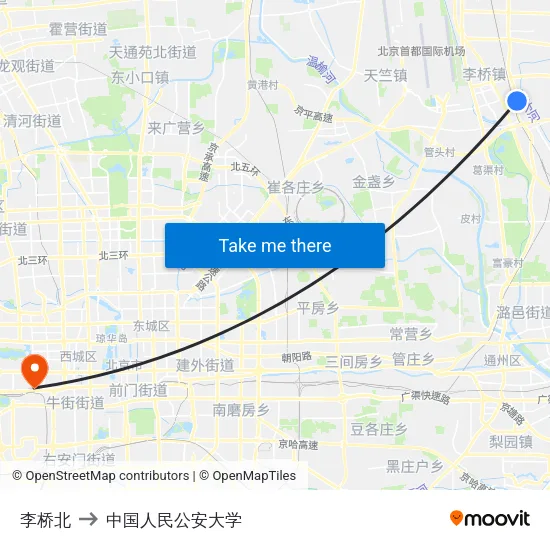 李桥北 to 中国人民公安大学 map