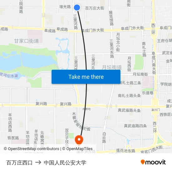 百万庄西口 to 中国人民公安大学 map