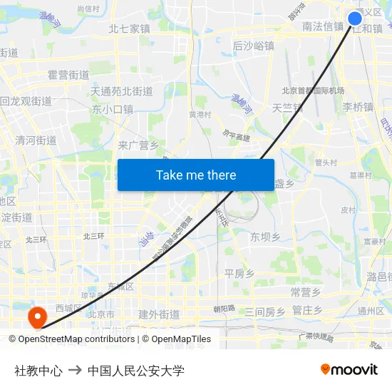 社教中心 to 中国人民公安大学 map