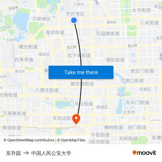 东升园 to 中国人民公安大学 map