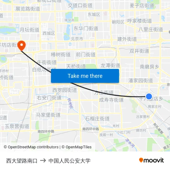 西大望路南口 to 中国人民公安大学 map