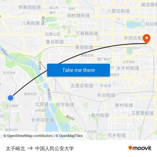 太子峪北 to 中国人民公安大学 map