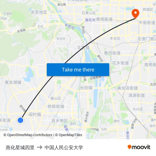 燕化星城四里 to 中国人民公安大学 map