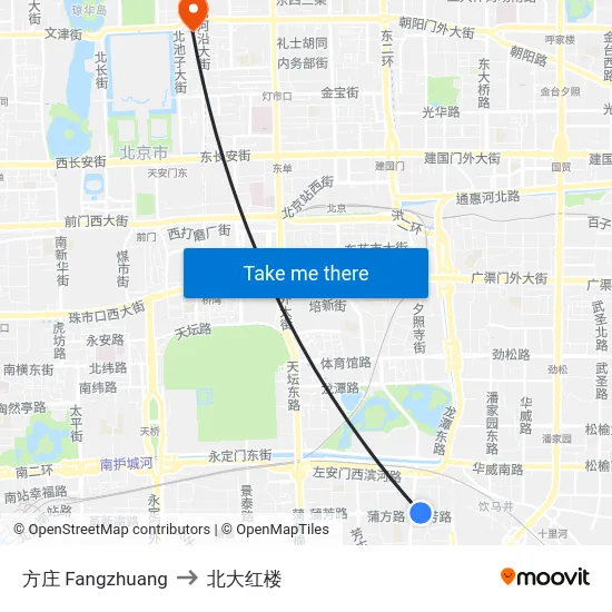 方庄 Fangzhuang to 北大红楼 map