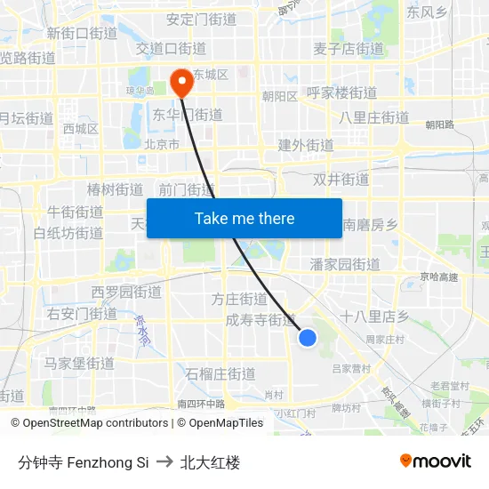 分钟寺 Fenzhong Si to 北大红楼 map