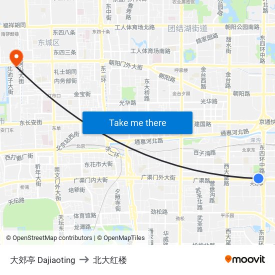 大郊亭 Dajiaoting to 北大红楼 map