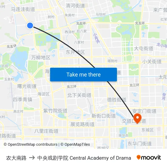 农大南路 to 中央戏剧学院 Central Academy of Drama map