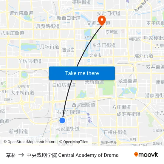 草桥 to 中央戏剧学院 Central Academy of Drama map
