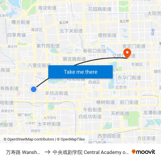 万寿路 Wanshou Lu to 中央戏剧学院 Central Academy of Drama map