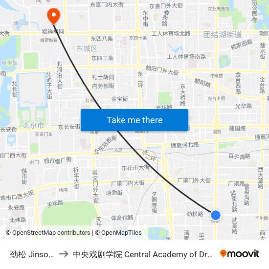 劲松 Jinsong to 中央戏剧学院 Central Academy of Drama map