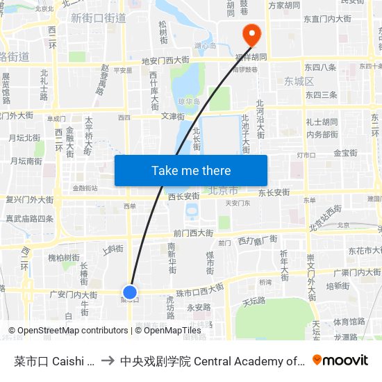 菜市口 Caishi Kou to 中央戏剧学院 Central Academy of Drama map