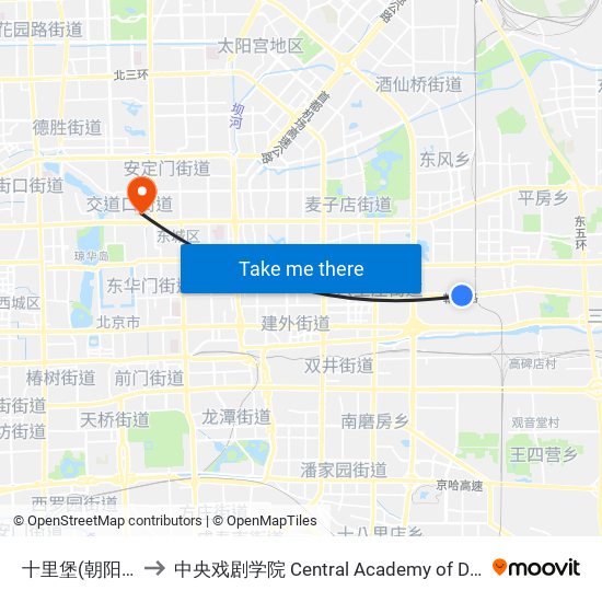 十里堡(朝阳路) to 中央戏剧学院 Central Academy of Drama map