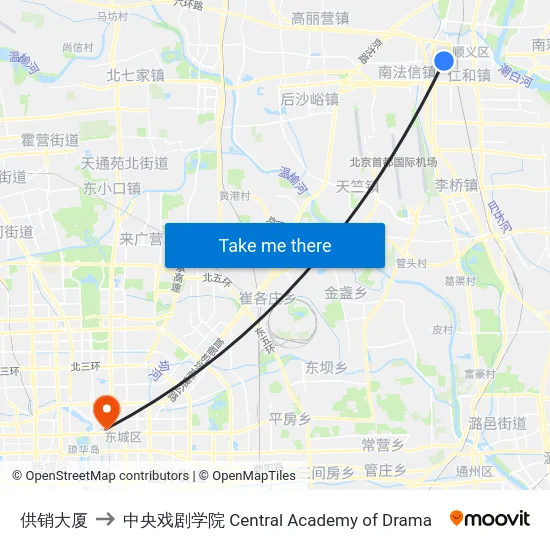 供销大厦 to 中央戏剧学院 Central Academy of Drama map