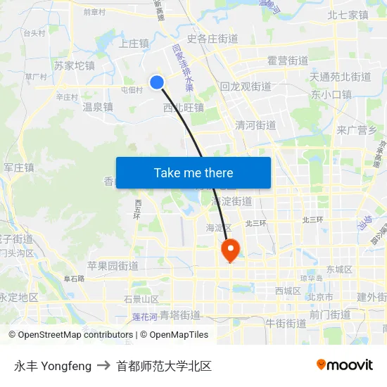 永丰 Yongfeng to 首都师范大学北区 map
