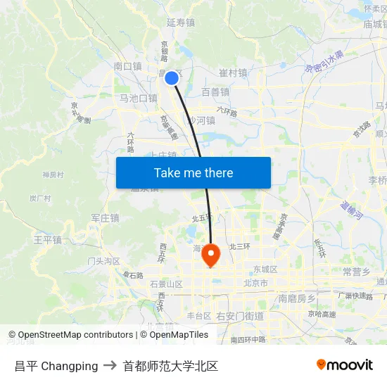 昌平 Changping to 首都师范大学北区 map