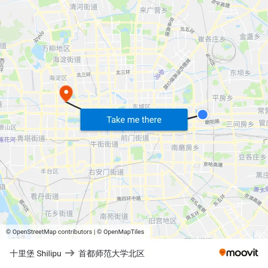十里堡 Shilipu to 首都师范大学北区 map