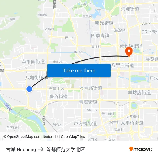古城 Gucheng to 首都师范大学北区 map