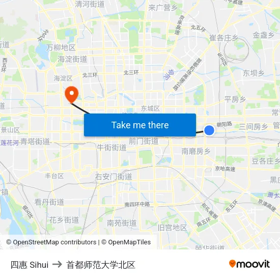 四惠 Sihui to 首都师范大学北区 map