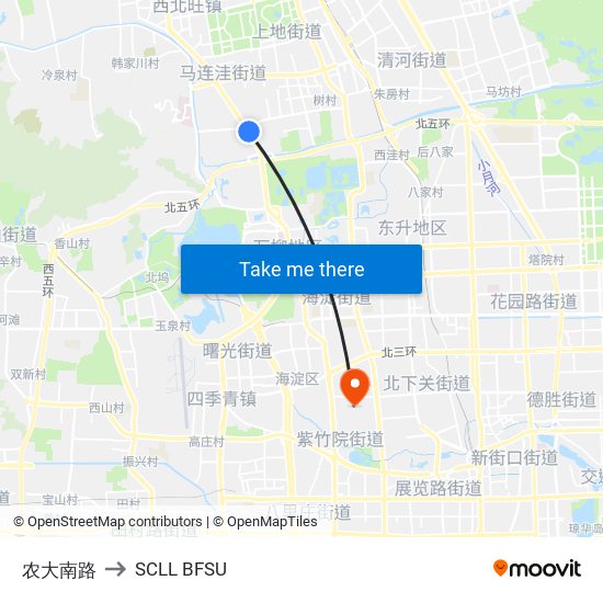 农大南路 to SCLL BFSU map