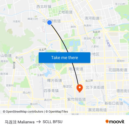 马连洼 Malianwa to SCLL BFSU map