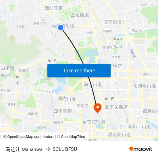 马连洼 Malianwa to SCLL BFSU map