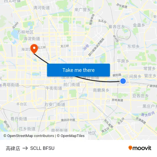 高碑店 to SCLL BFSU map