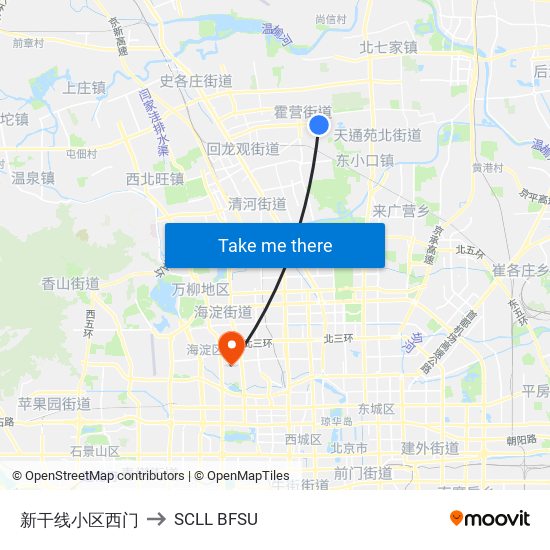 新干线小区西门 to SCLL BFSU map