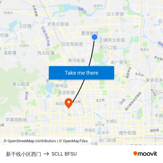 新干线小区西门 to SCLL BFSU map