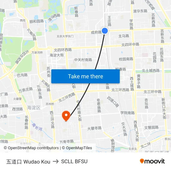 五道口 Wudao Kou to SCLL BFSU map