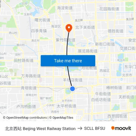 北京西站 Beijing West Railway Station to SCLL BFSU map